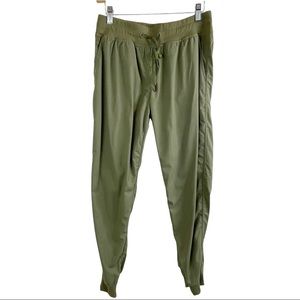 ZYIA Athletic Green Joggers Small Stripes Elastic Waist Pockets Large